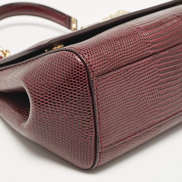 Pre Owned Dolce & Gabbana Burgundy Lizard Embossed Leather Small Miss Sicily Top Handle Bag