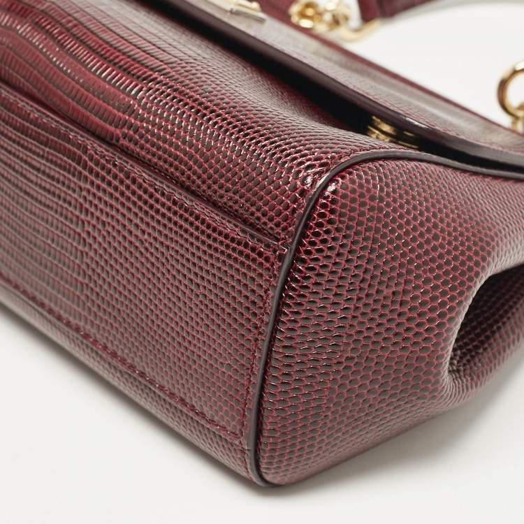 Pre Owned Dolce & Gabbana Burgundy Lizard Embossed Leather Small Miss Sicily Top Handle Bag