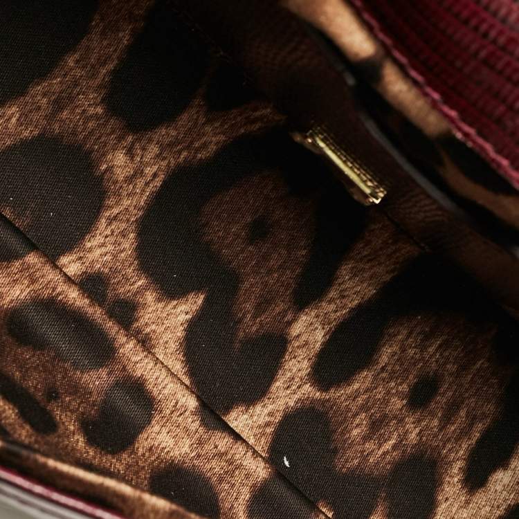 Pre Owned Dolce & Gabbana Burgundy Lizard Embossed Leather Small Miss Sicily Top Handle Bag