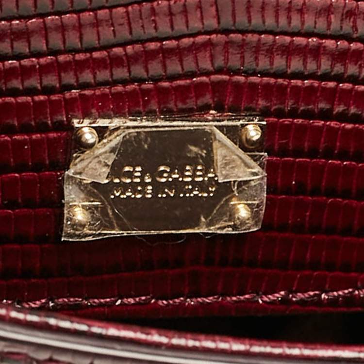Pre Owned Dolce & Gabbana Burgundy Lizard Embossed Leather Small Miss Sicily Top Handle Bag