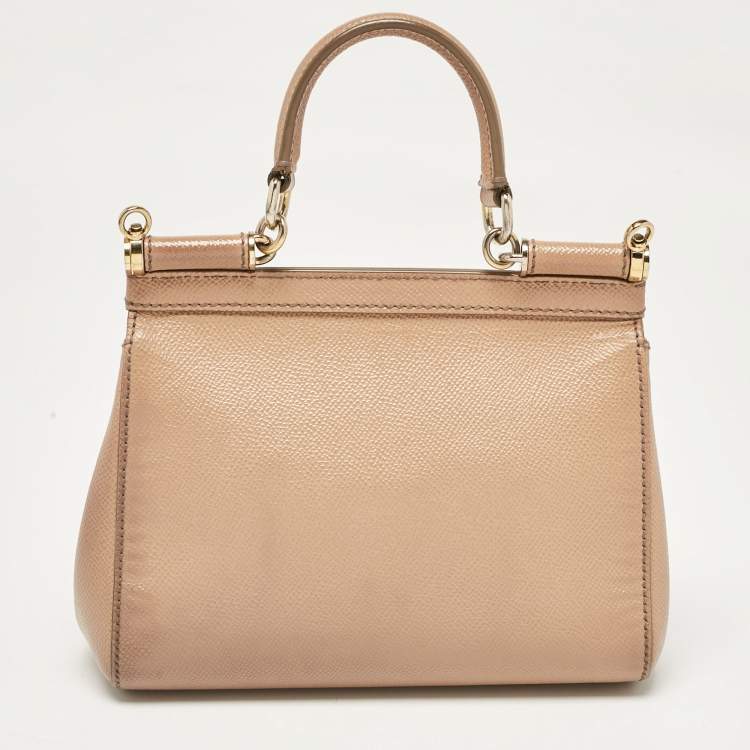 Pre Owned Dolce & Gabbana Beige Leather Small Miss Sicily Top Handle Bag