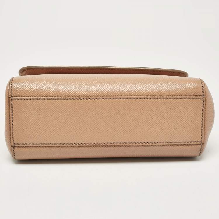 Pre Owned Dolce & Gabbana Beige Leather Small Miss Sicily Top Handle Bag