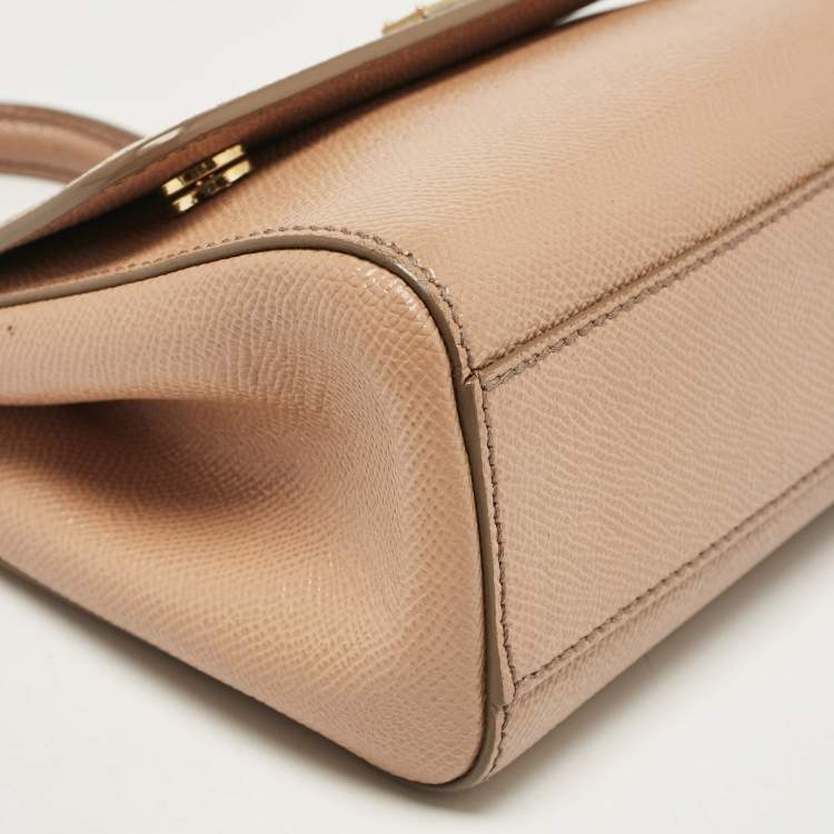 Pre Owned Dolce & Gabbana Beige Leather Small Miss Sicily Top Handle Bag