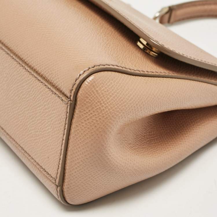 Pre Owned Dolce & Gabbana Beige Leather Small Miss Sicily Top Handle Bag
