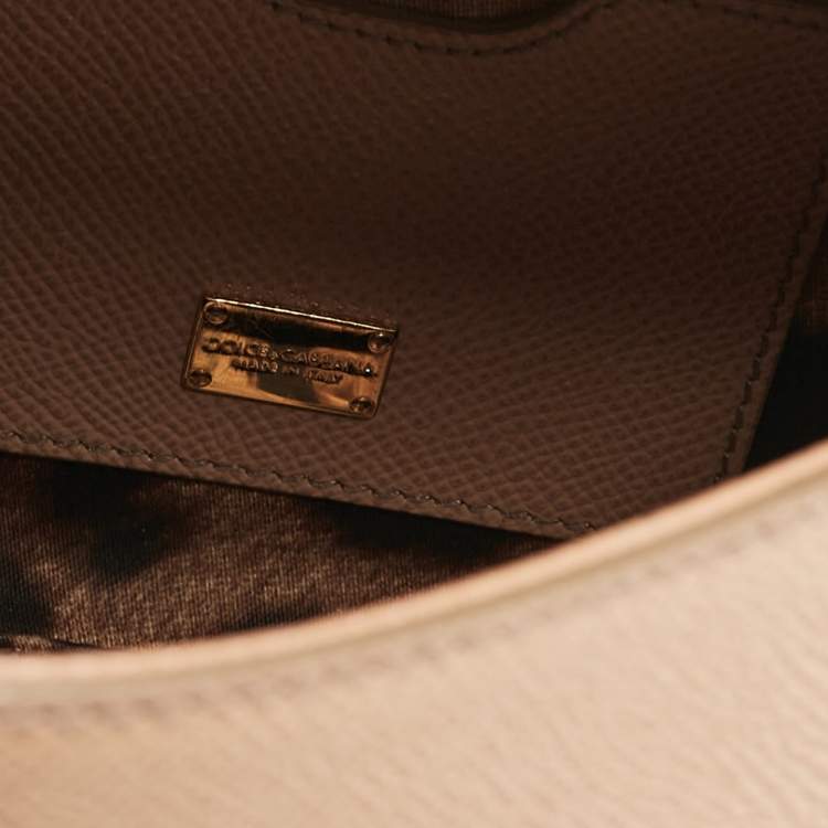Pre Owned Dolce & Gabbana Beige Leather Small Miss Sicily Top Handle Bag