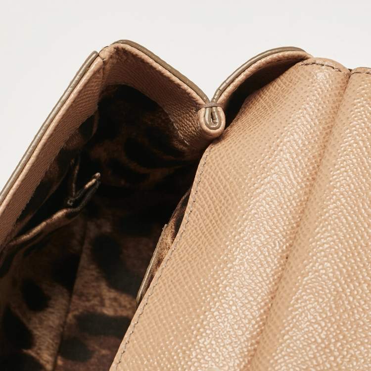 Pre Owned Dolce & Gabbana Beige Leather Small Miss Sicily Top Handle Bag