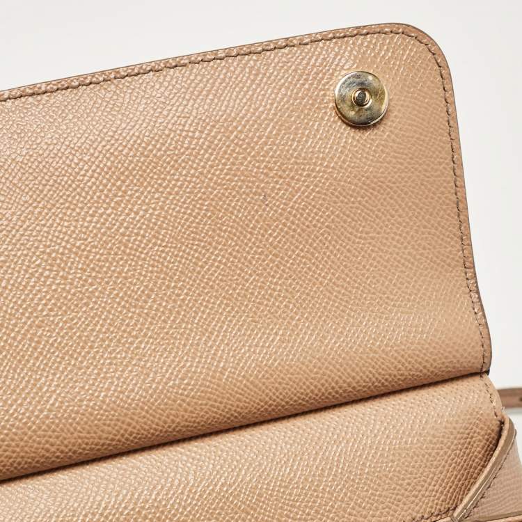 Pre Owned Dolce & Gabbana Beige Leather Small Miss Sicily Top Handle Bag