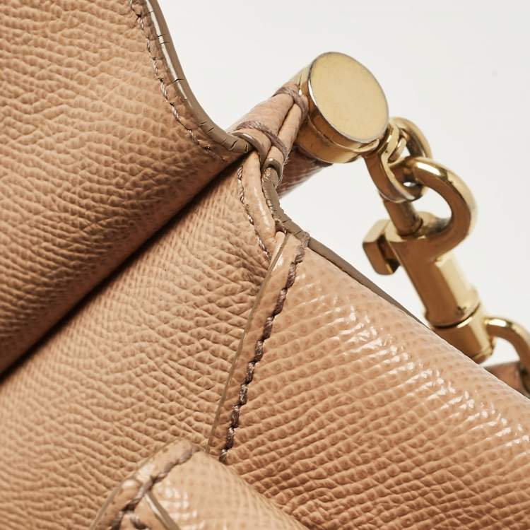 Pre Owned Dolce & Gabbana Beige Leather Small Miss Sicily Top Handle Bag