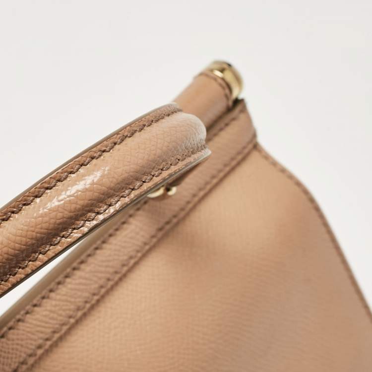Pre Owned Dolce & Gabbana Beige Leather Small Miss Sicily Top Handle Bag