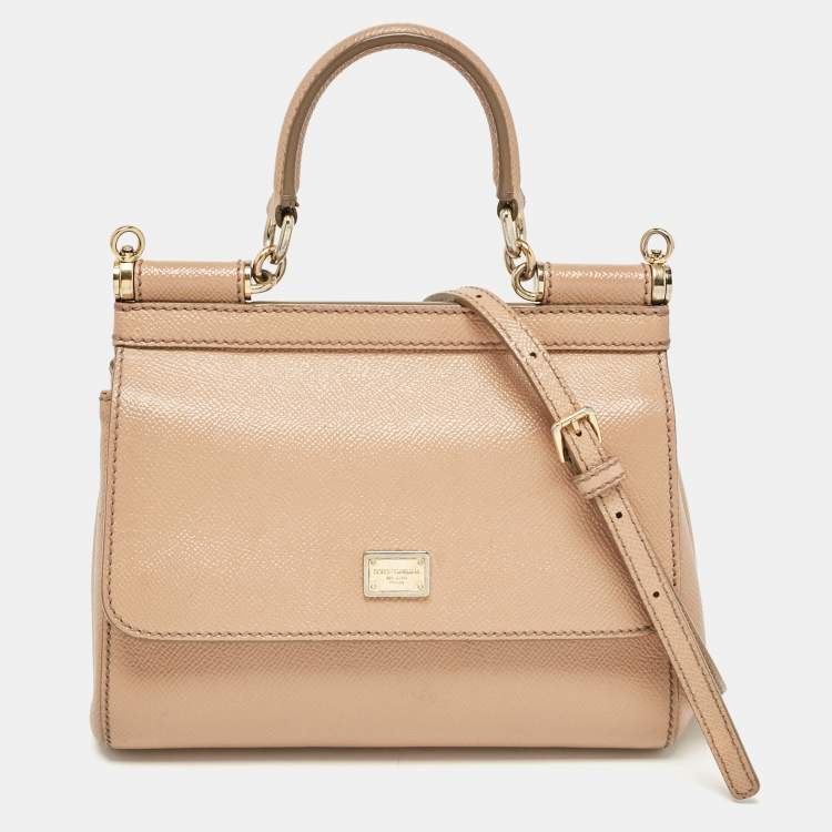 Pre Owned Dolce & Gabbana Beige Leather Small Miss Sicily Top Handle Bag