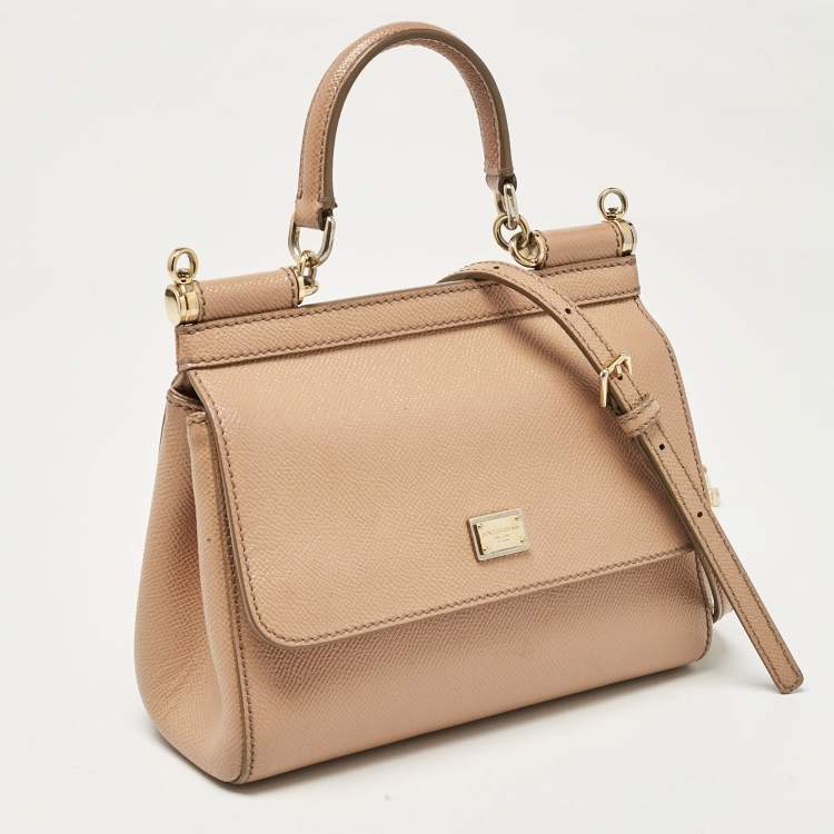 Pre Owned Dolce & Gabbana Beige Leather Small Miss Sicily Top Handle Bag