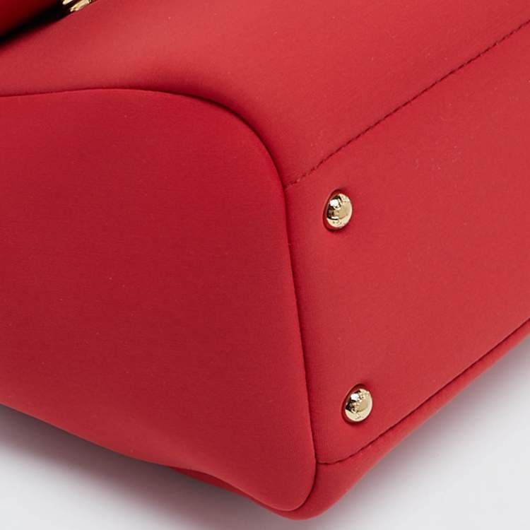 Pre Owned Dolce & Gabbana Red Neoprene Medium Miss Sicily Top Handle Bag