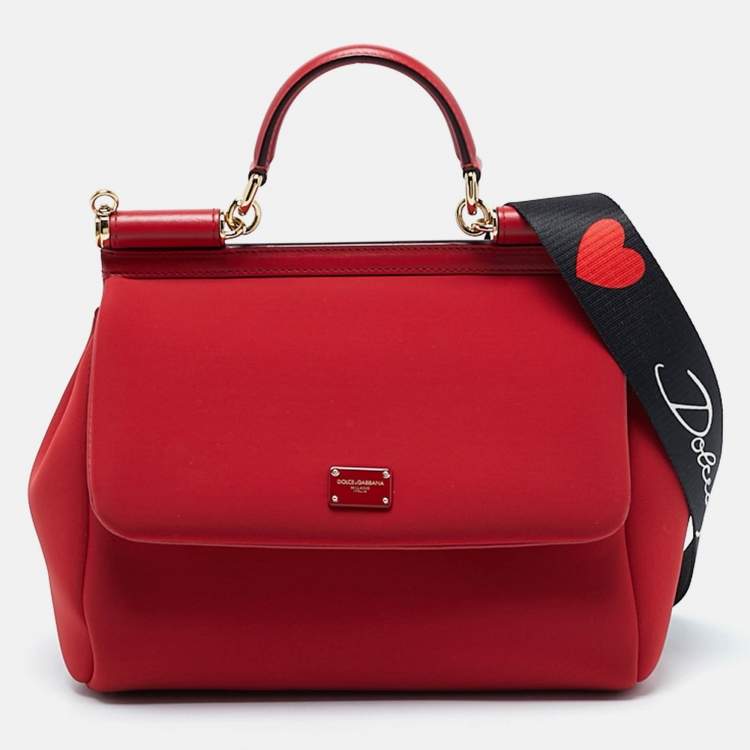 Pre Owned Dolce & Gabbana Red Neoprene Medium Miss Sicily Top Handle Bag