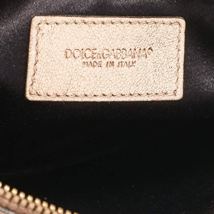 Pre Owned Dolce & Gabbana Rose Gold Leather Ruffle Wristlet Clutch