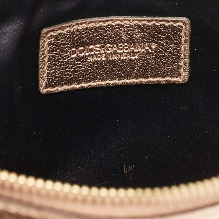 Pre Owned Dolce & Gabbana Rose Gold Leather Ruffle Wristlet Clutch