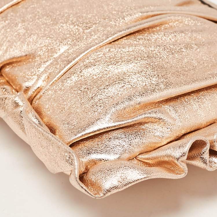 Pre Owned Dolce & Gabbana Rose Gold Leather Ruffle Wristlet Clutch