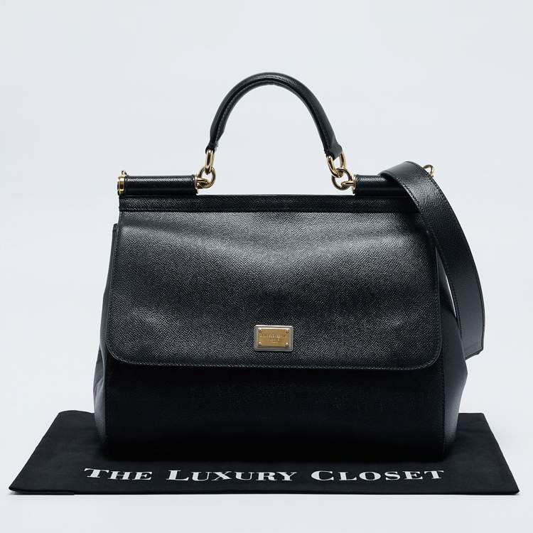 Pre Owned Dolce & Gabbana Black Leather Large Miss Sicily Top Handle Bag