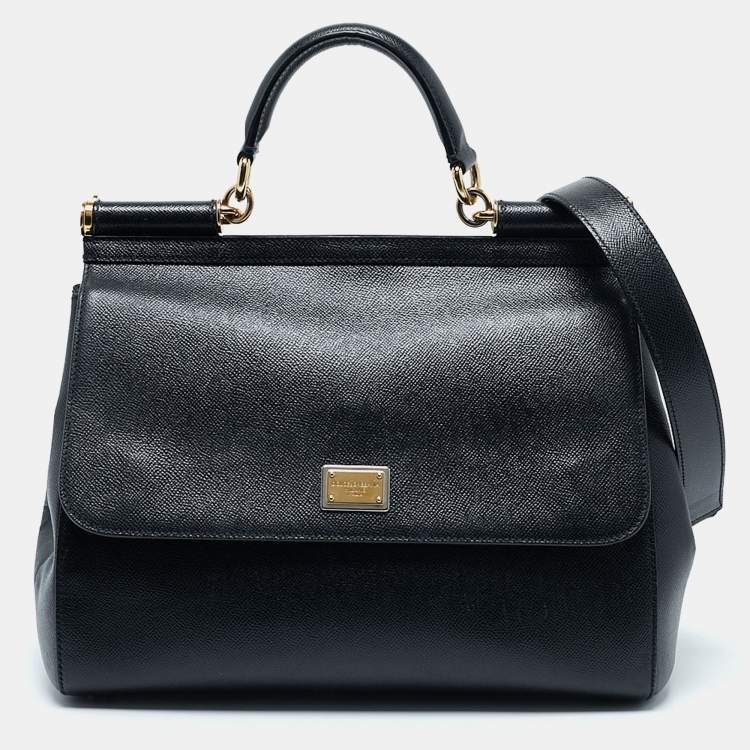 Pre Owned Dolce & Gabbana Black Leather Large Miss Sicily Top Handle Bag