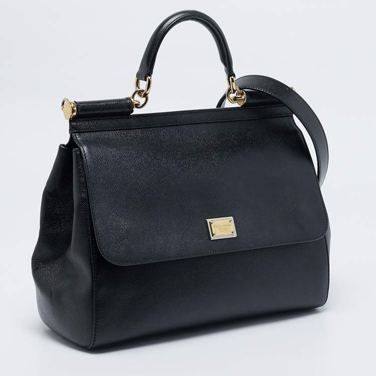 Pre Owned Dolce & Gabbana Black Leather Large Miss Sicily Top Handle Bag