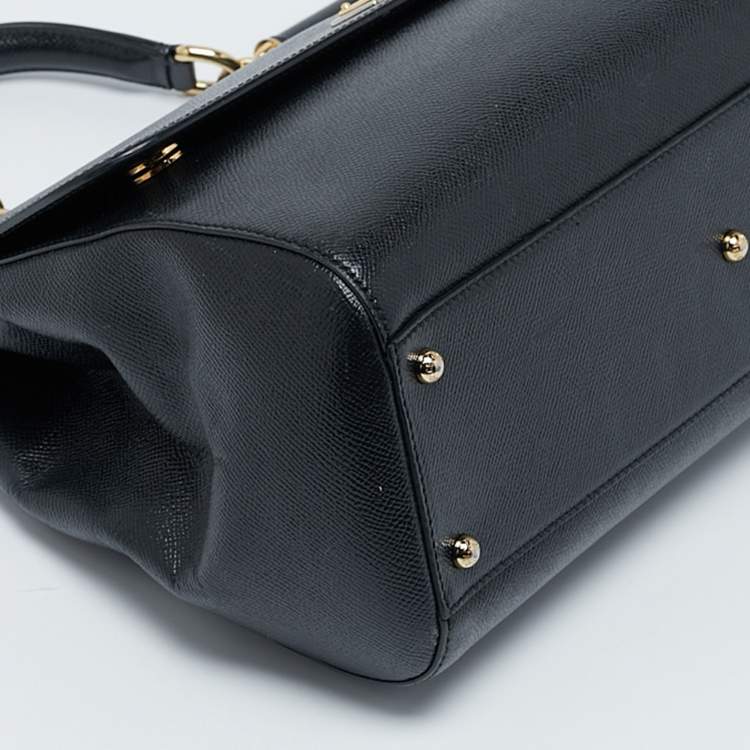 Pre Owned Dolce & Gabbana Black Leather Large Miss Sicily Top Handle Bag