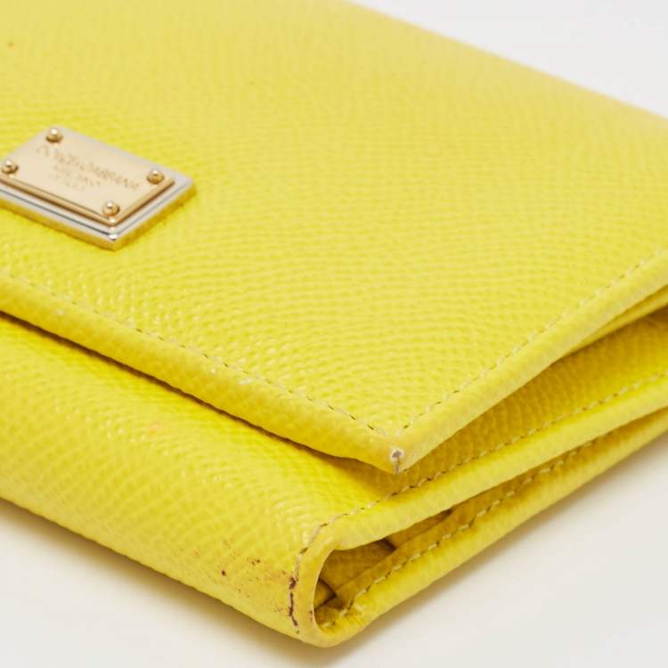 Pre Owned Dolce & Gabbana Yellow Leather Trifold Compact Wallet