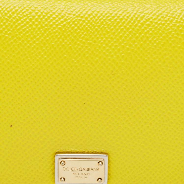 Pre Owned Dolce & Gabbana Yellow Leather Trifold Compact Wallet