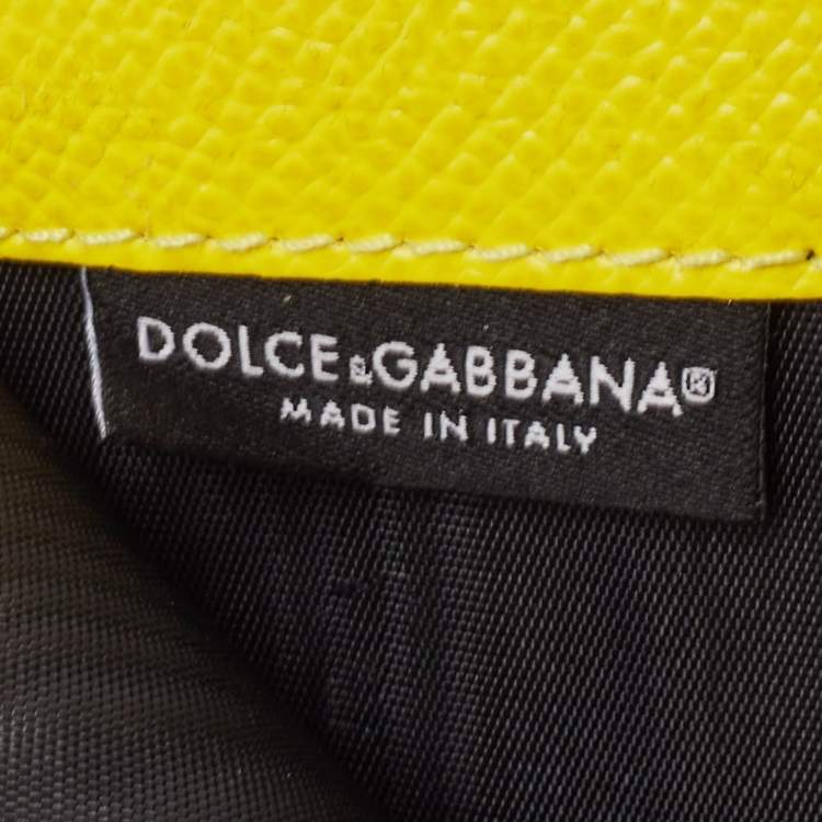 Pre Owned Dolce & Gabbana Yellow Leather Trifold Compact Wallet