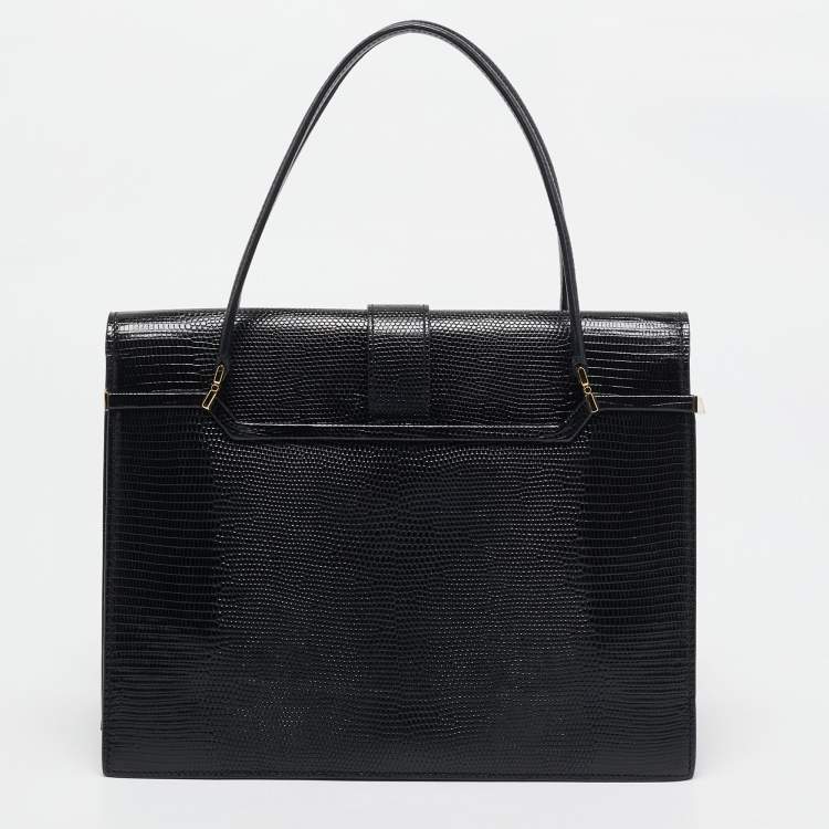 Pre Owned Dolce & Gabbana Black Lizard Embossed Leather Ingrid Tote