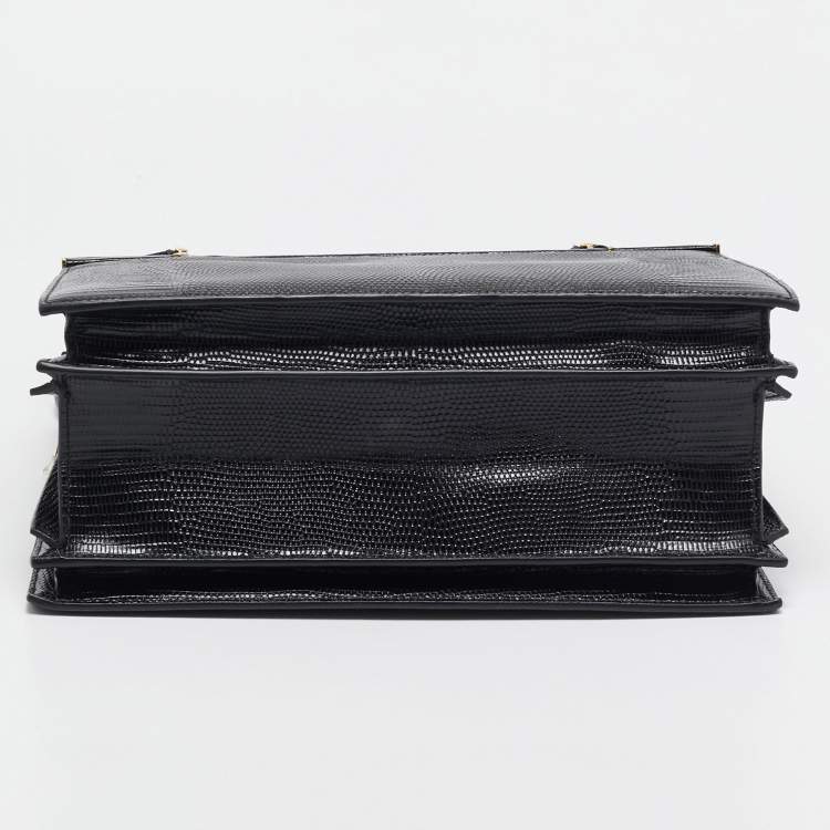 Pre Owned Dolce & Gabbana Black Lizard Embossed Leather Ingrid Tote