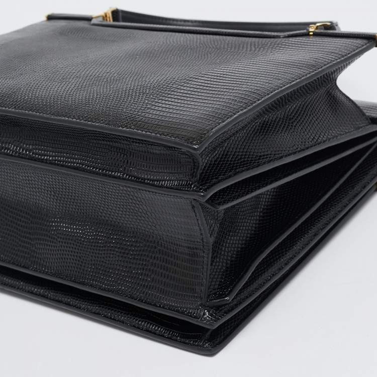 Pre Owned Dolce & Gabbana Black Lizard Embossed Leather Ingrid Tote