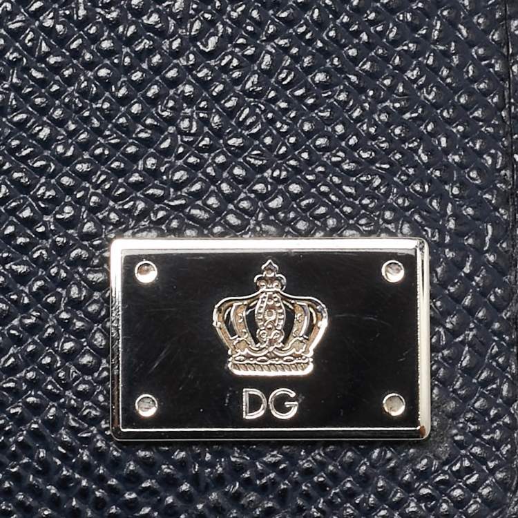 Pre Owned Dolce & Gabbana Navy Blue Leather Vertical Zip Card Case