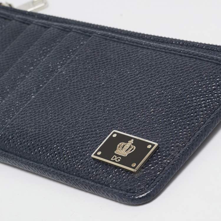Pre Owned Dolce & Gabbana Navy Blue Leather Vertical Zip Card Case