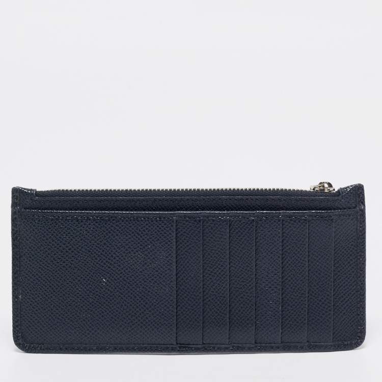 Pre Owned Dolce & Gabbana Navy Blue Leather Vertical Zip Card Case