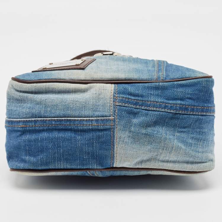 Pre Owned Dolce & Gabbana Blue Denim and Leather Flap Shoulder Bag
