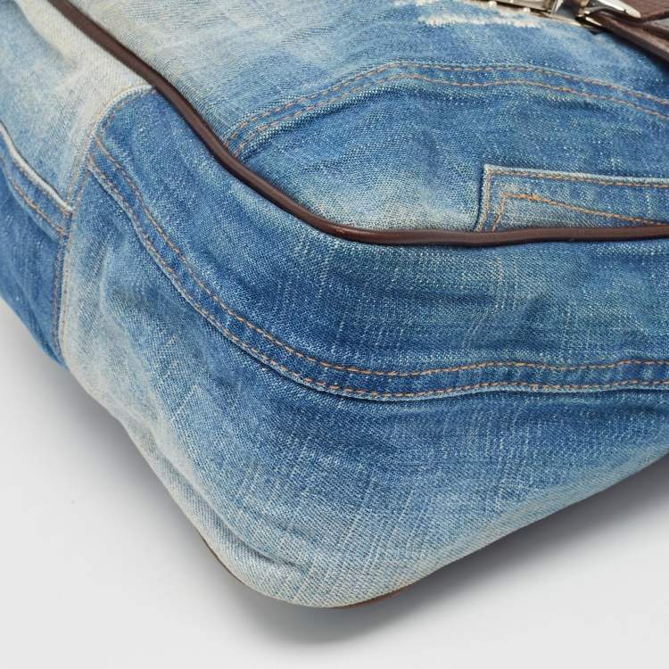 Pre Owned Dolce & Gabbana Blue Denim and Leather Flap Shoulder Bag