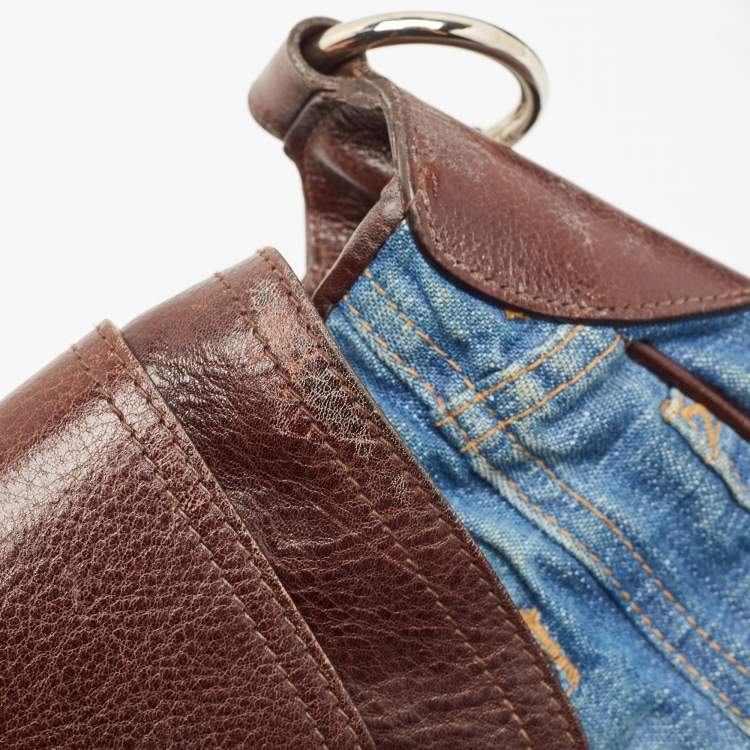 Pre Owned Dolce & Gabbana Blue Denim and Leather Flap Shoulder Bag