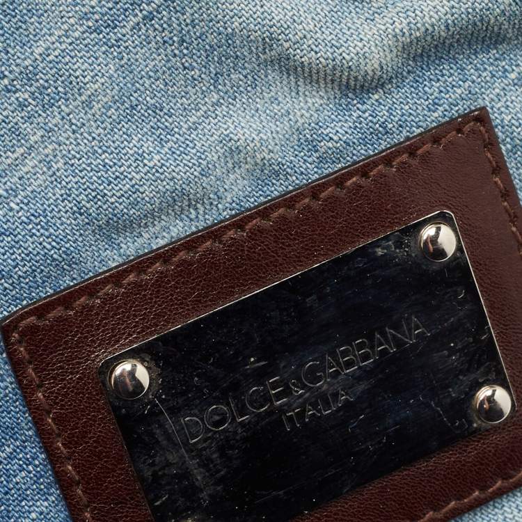 Pre Owned Dolce & Gabbana Blue Denim and Leather Flap Shoulder Bag