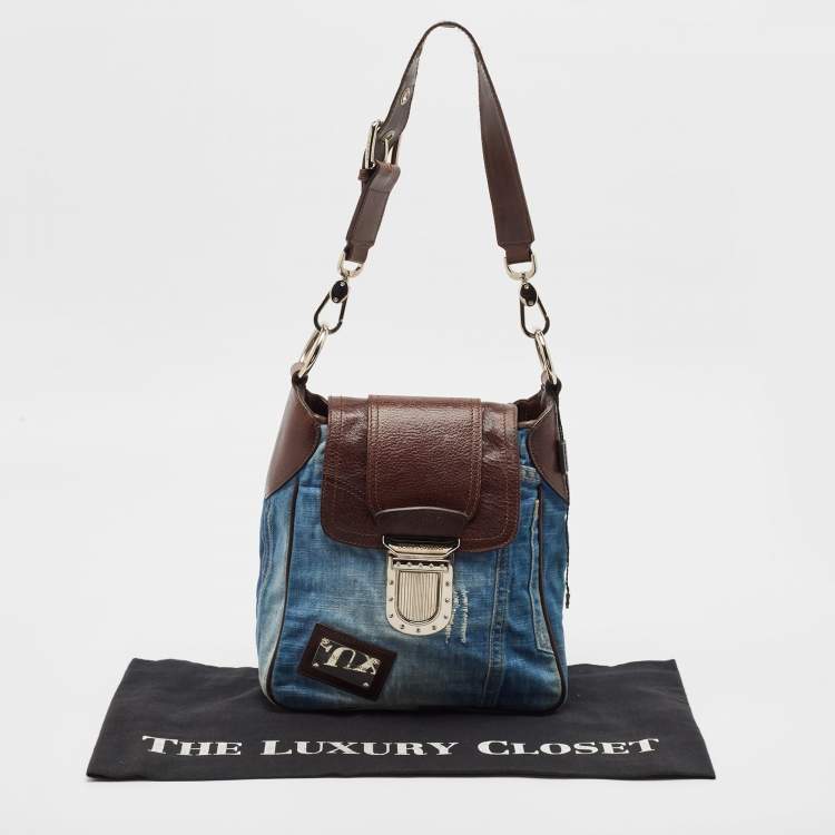Pre Owned Dolce & Gabbana Blue Denim and Leather Flap Shoulder Bag