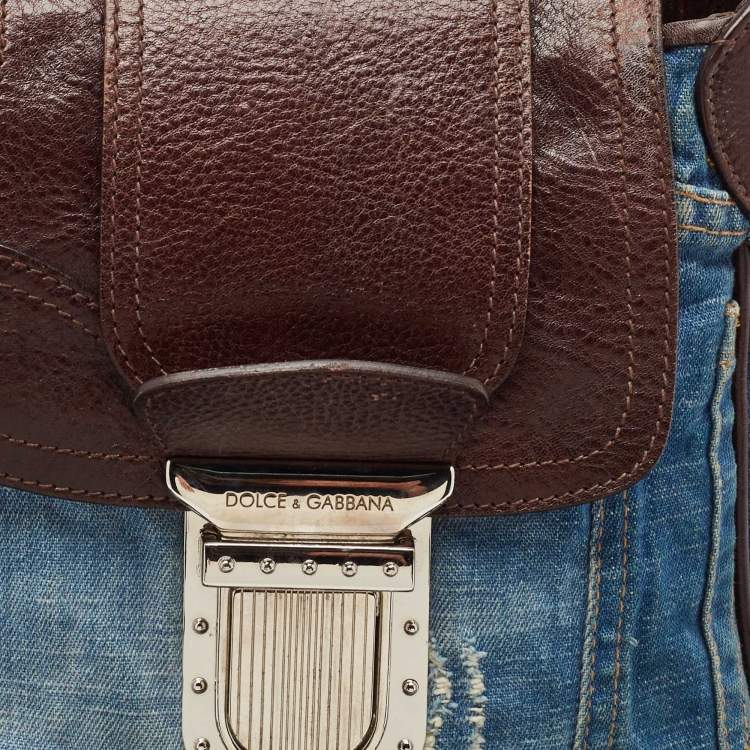 Pre Owned Dolce & Gabbana Blue Denim and Leather Flap Shoulder Bag