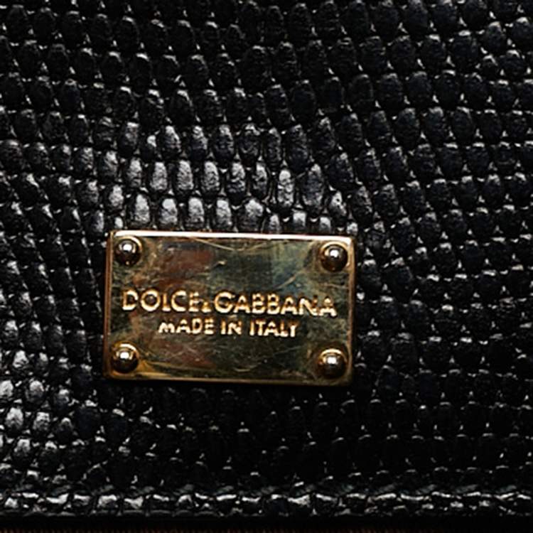 Pre Owned Dolce & Gabbana Black Lizard Embossed Leather Medium Miss Monica Top Handle Bag