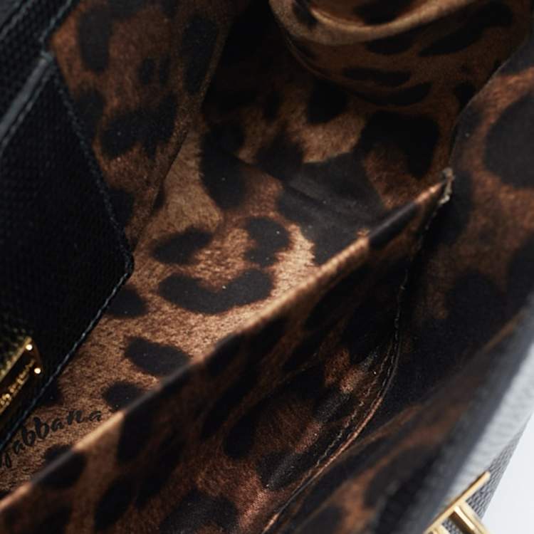 Pre Owned Dolce & Gabbana Black Lizard Embossed Leather Medium Miss Monica Top Handle Bag