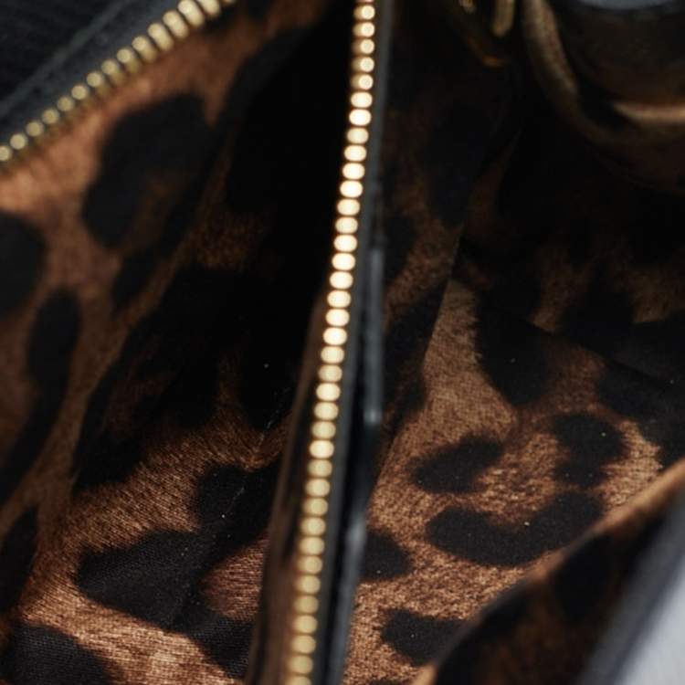 Pre Owned Dolce & Gabbana Black Lizard Embossed Leather Medium Miss Monica Top Handle Bag