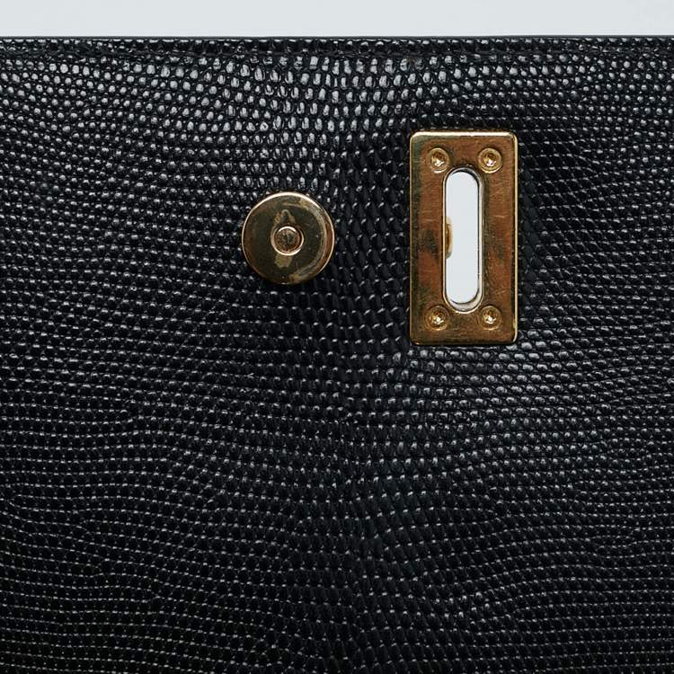 Pre Owned Dolce & Gabbana Black Lizard Embossed Leather Medium Miss Monica Top Handle Bag