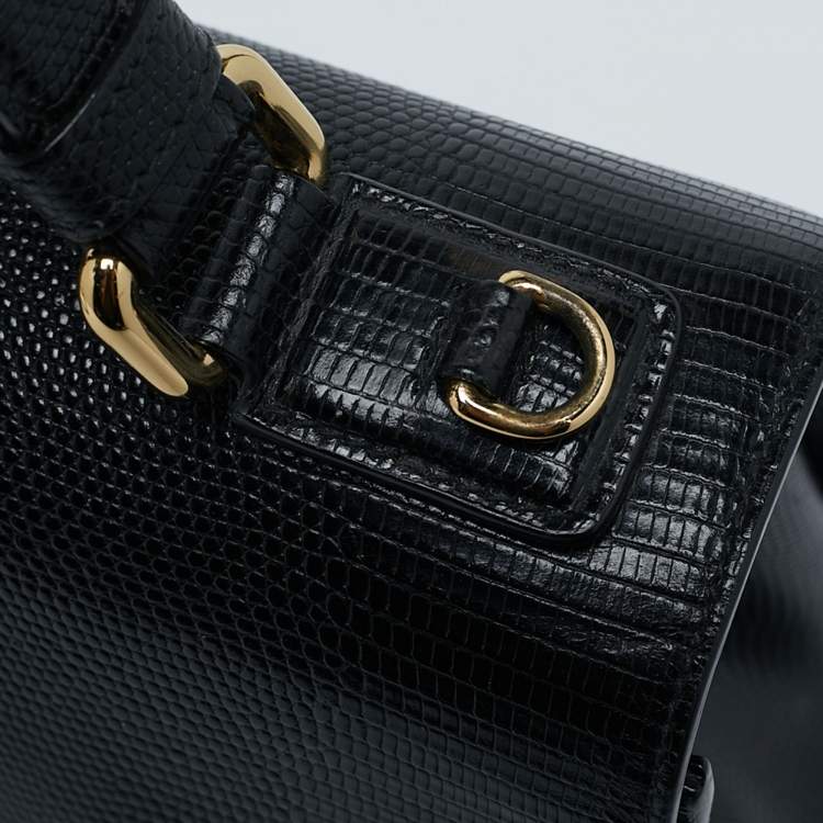 Pre Owned Dolce & Gabbana Black Lizard Embossed Leather Medium Miss Monica Top Handle Bag