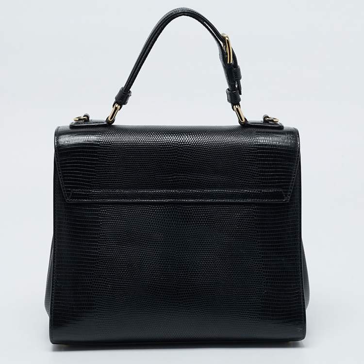 Pre Owned Dolce & Gabbana Black Lizard Embossed Leather Medium Miss Monica Top Handle Bag