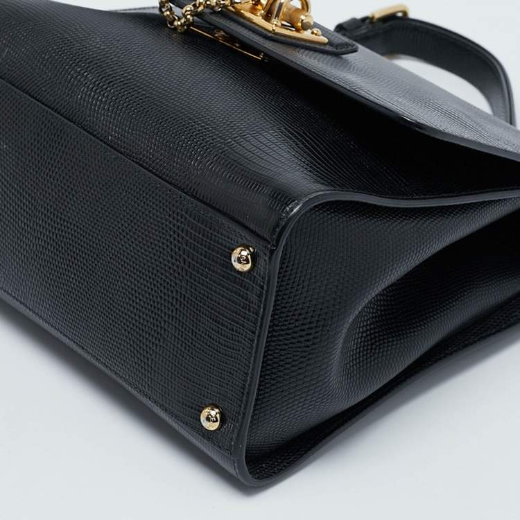 Pre Owned Dolce & Gabbana Black Lizard Embossed Leather Medium Miss Monica Top Handle Bag