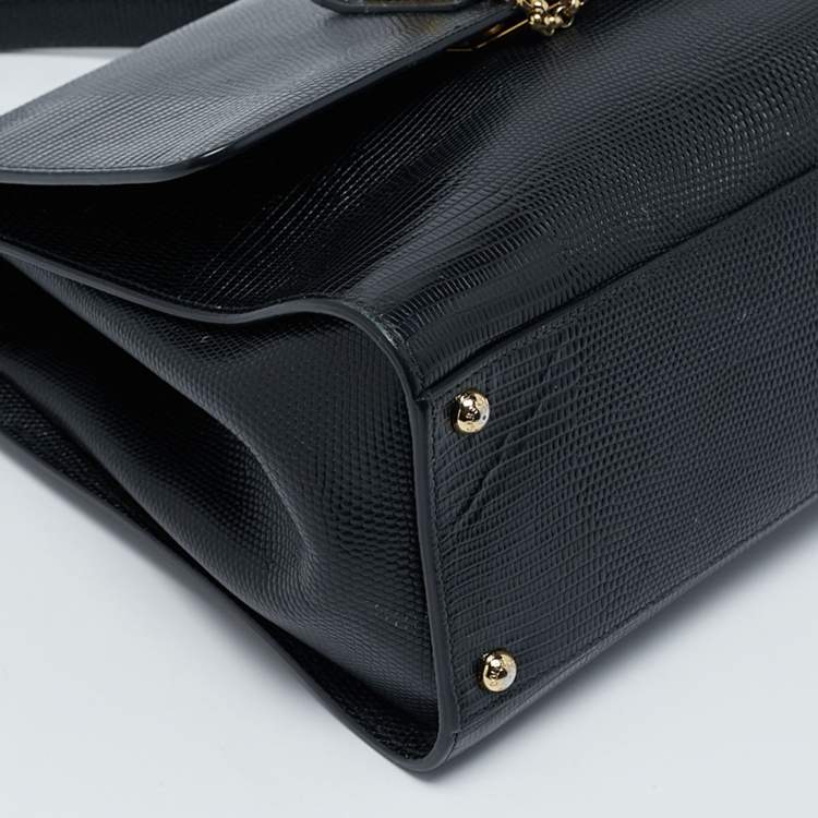 Pre Owned Dolce & Gabbana Black Lizard Embossed Leather Medium Miss Monica Top Handle Bag