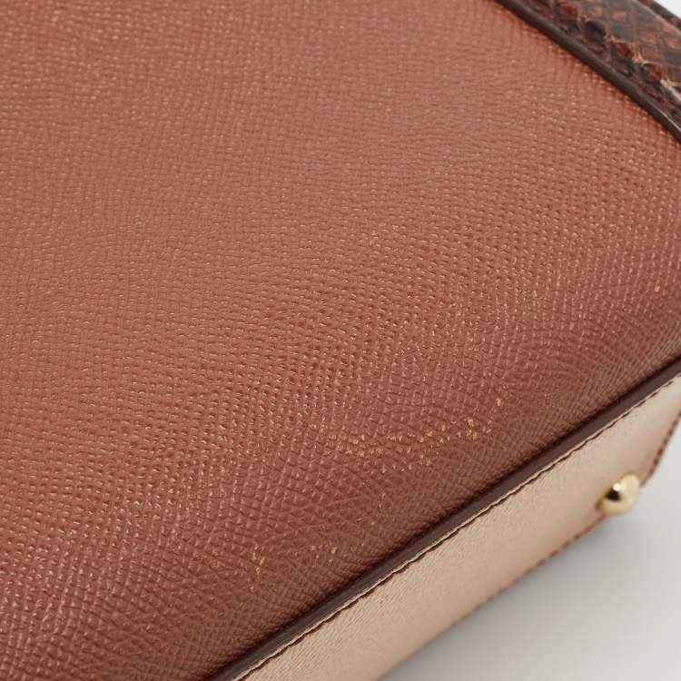 Pre Owned Dolce & Gabbana Brown/Beige Python and Leather Medium Miss Monica Top Handle Bag
