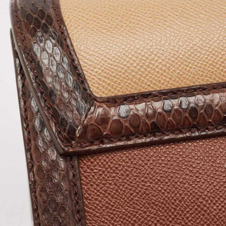 Pre Owned Dolce & Gabbana Brown/Beige Python and Leather Medium Miss Monica Top Handle Bag