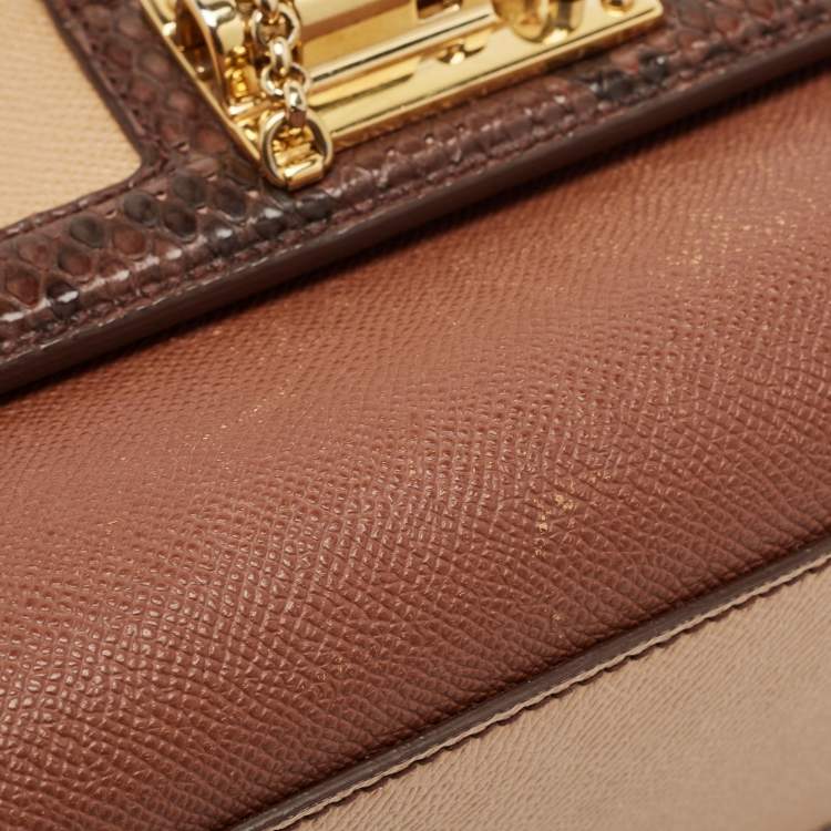 Pre Owned Dolce & Gabbana Brown/Beige Python and Leather Medium Miss Monica Top Handle Bag